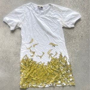 See by Chloe Banana Graphic Print T-Shirt Dress White Yellow Cotton Women's